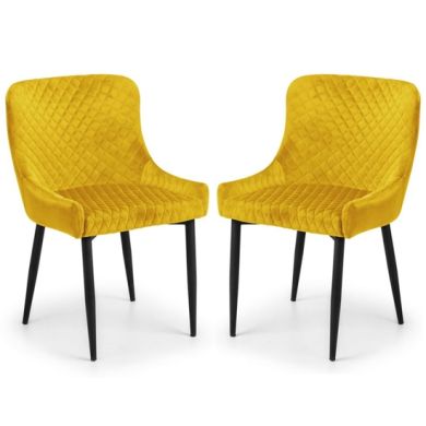 Luxe Mustard Velvet Upholstered Dining Chairs In Pair