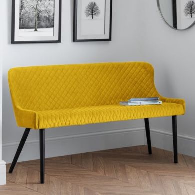Luxe Velvet Upholstered High Back Dining Bench In Mustard