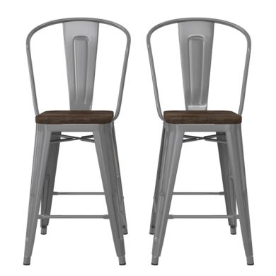 Luxor Silver Metal Counter Bar Stools In Pair