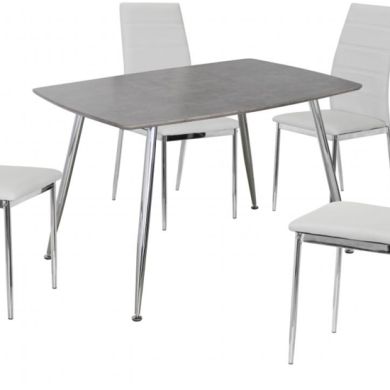 Lynx Wooden Dining Table In Stone Effect With Chrome Metal Legs
