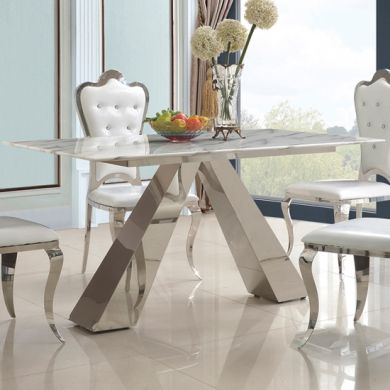 Madagascar Marble Dining Table In Lacquer With Stainless Steel Base