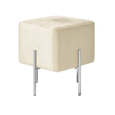 Madelyn Square Velvet Upholstered Accent Stool In Grey With Silver Legs