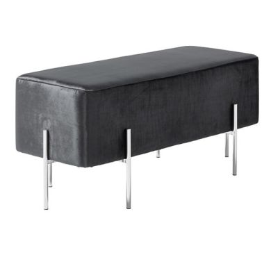 Madelyn Velvet Upholstered Seating Bench In Black With Silver Legs