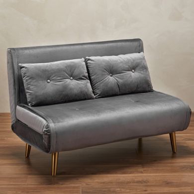 Madison Plush Velvet Upholstered Sofa Bed In Grey