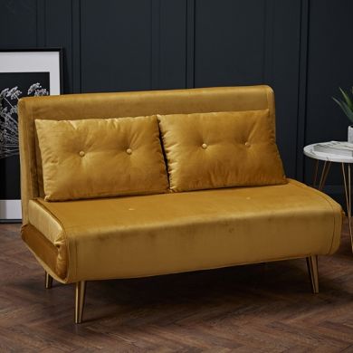 Madison Plush Velvet Upholstered Sofa Bed In Mustard