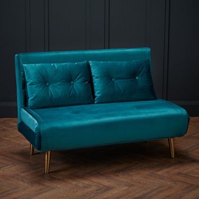 Madison Plush Velvet Upholstered Sofa Bed In Teal