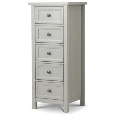 Maine Tall Wooden Chest Of Drawers In Dove Grey With 5 Drawers