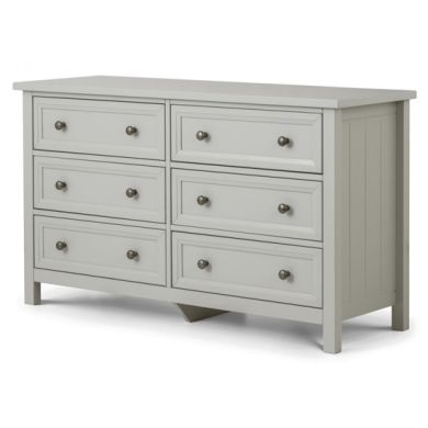 Maine Wide Wooden Chest Of Drawers In Dove Grey With 6 Drawers