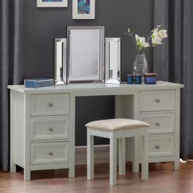 Maine Wooden Dressing Table And Stool In Dove Grey