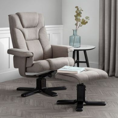 Malmo Linen Fabric Recliner Chair And Stool In Grey