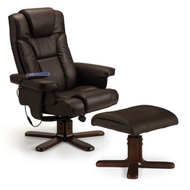 Malmo Faux Leather Massage Recliner Chair And Stool In Brown