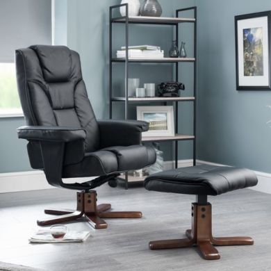 Malmo Faux Leather Recliner Chair And Stool In Black