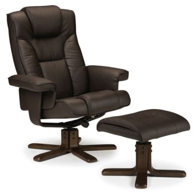 Malmo Faux Leather Recliner Chair And Stool In Brown