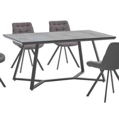 Malta Stone Effect Glass Dining Table With Black Metal Legs