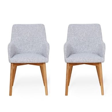 Mammoth Light Grey Linen Fabric Dining Chair In Pair