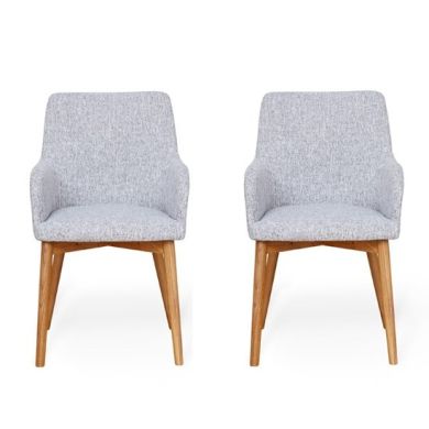 Mammoth Light Grey Linen Fabric Dining Chair In Pair