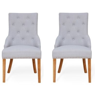 Mammoth Narrow Back Grey Fabric Dining Chair In Pair