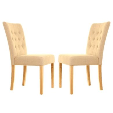 Mammoth Oak Flare Back Biscuit Fabric Dining Chairs In Pair
