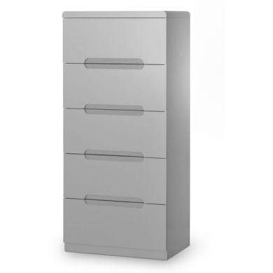 Manhattan Narrow Wooden Chest Of 5 Drawers In Grey High Gloss