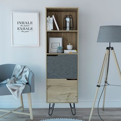 Manhattan Tall Wooden Bookcase With 2 Doors In Bleached Pine Effect