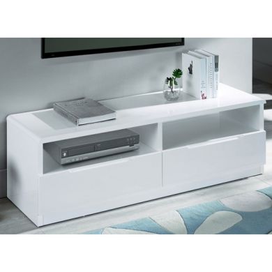 Manhattan Wooden 2 Drawers TV Stand In White High Gloss