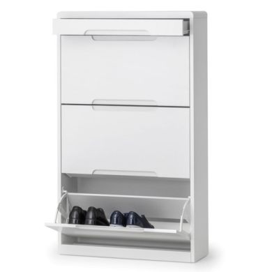 Manhattan Wooden Shoe Storage Cabinet With Drawer In White High Gloss