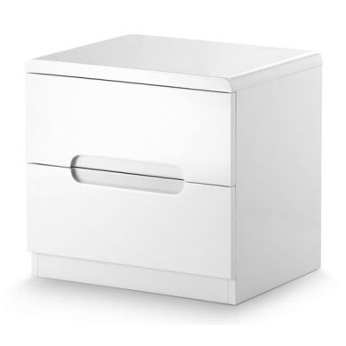 Manhattan Woooden 2 Drawers Bedside Cabinet In White High Gloss