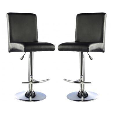 Manor Black Faux Leather Bar Stools In Pair With Chrome Base