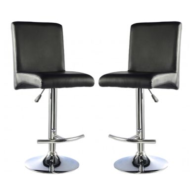 Manor Black Faux Leather Bar Stools In Pair With Chrome Base