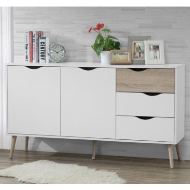 Mapleton Large Wooden Sideboard In White And Oak Effect