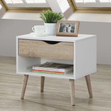 Mapleton Solid Rubberwood Bedside Cabinet In White And Oak Effect