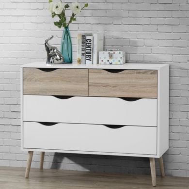 Mapleton Wooden Chest of Drawers In White And Oak With 4 Drawers
