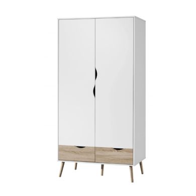 Mapleton Wooden Wardrobe In White And Oak Effect With 2 Doors