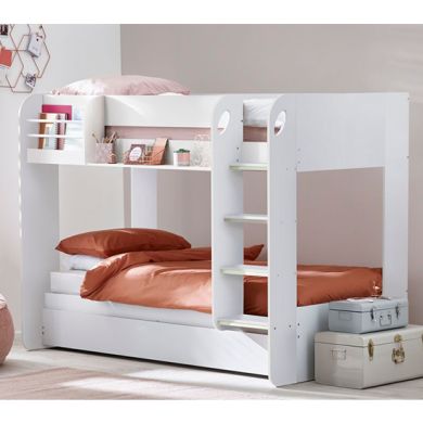 Mars Wooden Bunk Bed With Underbed In Pure White Effect