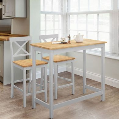 Marlow Wooden Bar Table In Elephant Grey With 2 Bar Stools