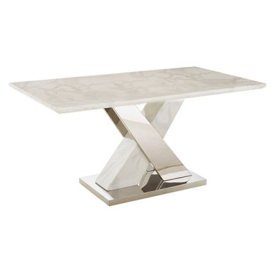 Marco Marble 160cm Dining Table In White With X-Style Base