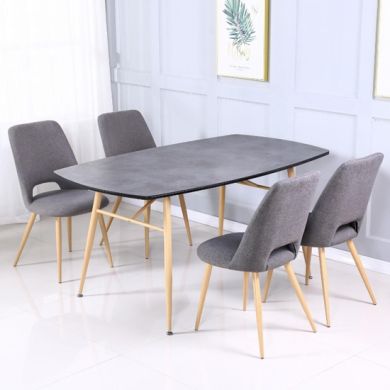 Matola Stone Effect Glass Dining Set With 4 Fabric Grey Chairs