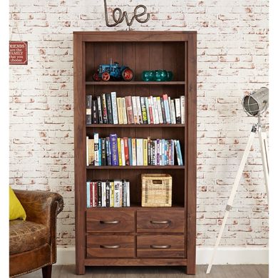 Mayan Large Wooden 4 Drawers Bookcase In Walnut