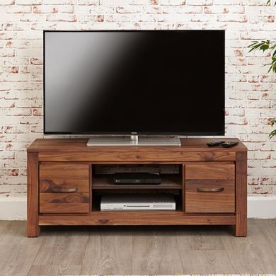 Mayan Wooden 2 Drawers Low TV Stand In Walnut