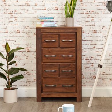 Mayan Wooden DVD Storage Chest Of Drawers In Walnut