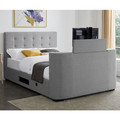 Mayfair Fabric Upholstered Double TV Bed In Grey