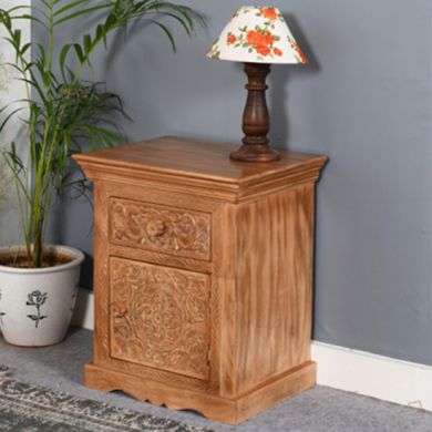 Artwork Solid Mango Wood Bedside Table With Storage In Oak