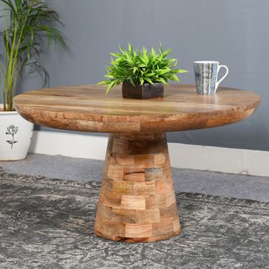 Surrey Solid Mango Wood Coffee Table Mushroom Style In Rough Swan