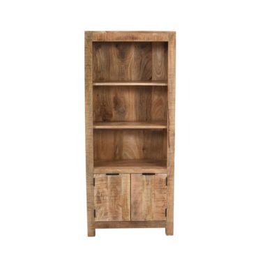 Surrey Solid Mango Wood Bookcase With 2 Doors In Rough Swan