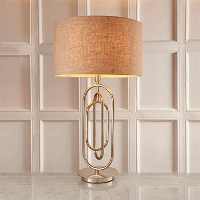 Meera Natural Linen Table Lamp In Antique Silver Leaf