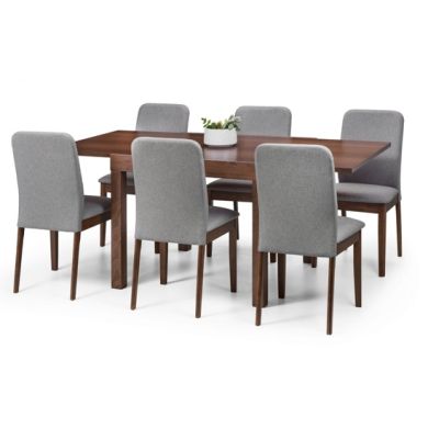 Melrose Wooden Extending Dining Table In Walnut With Berkeley 6 Chairs