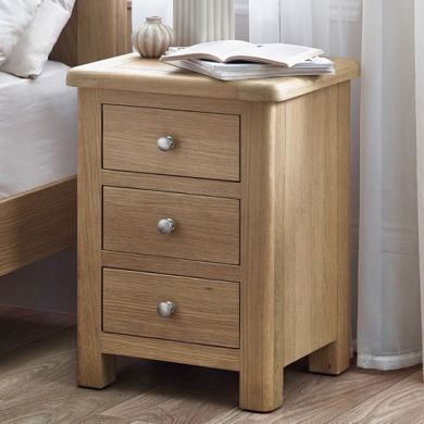 Memphis Wooden Bedside Cabinet With 3 Drawers In Limed Oak