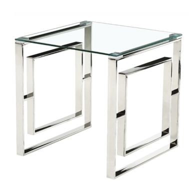 Memphis Clear Glass Lamp Table With Silver Metal Base