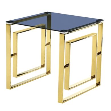 Memphis Grey Glass Lamp Table With Golden Metal Base
