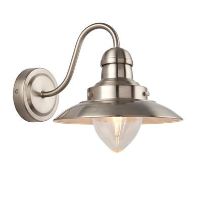 Mendip Clear Glass Wall Light In Satin Nickel